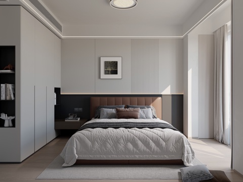 现代黑白灰卧室su模型