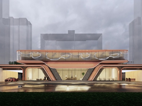 新中式售楼处建筑 售楼部建筑 小区入户大堂su模型