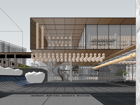 现代轻奢售楼处建筑  售楼部建筑 入户大堂su模型