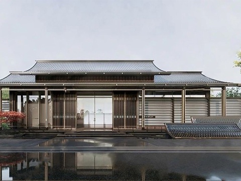 新中式售楼处建筑 售楼部建筑su模型