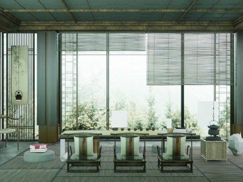 餐厅 茶桌组合 客厅 玄关 茶室su模型