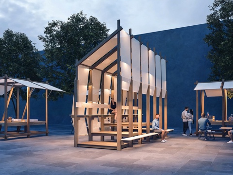 新中式原木廊架 木构造型创意廊架 户外建筑构件su模型