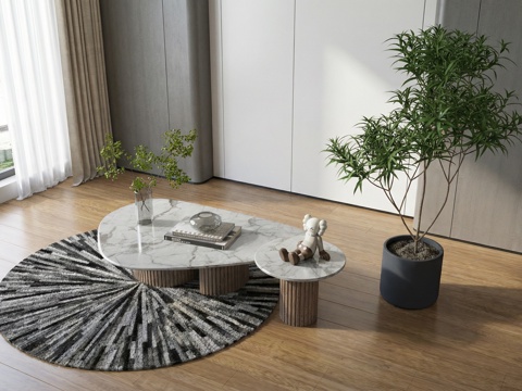 现代茶几组合su模型