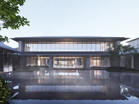 新中式售楼处建筑 宋氏售楼部建筑su模型