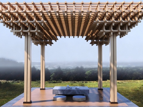 现代新中式亭子 榫卯结构景观亭 现代景观亭su模型