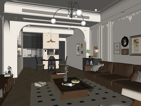 家装  客厅 软装su模型