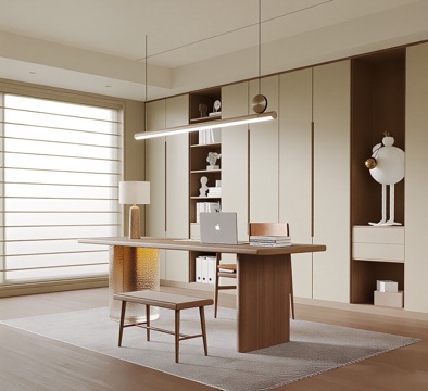 现代家居书房 书桌 书柜 摆件 花瓶 书3d模型