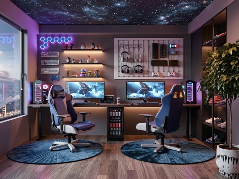 现代电竞房_电脑_显示屏su模型