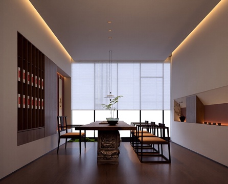  现代意式茶室 茶桌椅组合 茶具 茶柜 吊灯 茶椅3d模型 