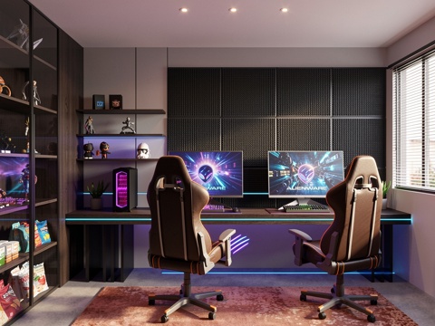 现代电竞房_电脑_显示屏su模型