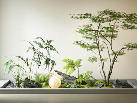 现代 景观小品 景观造景 植物 苔藓 月球灯su模型
