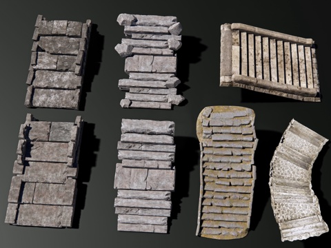 中式台阶 石台阶 石头台阶景观 老石板台阶 自然石台阶 石板su模型