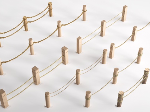  现代生态护栏 滨水护栏 绳索栏杆 户外木桩护栏su模型 