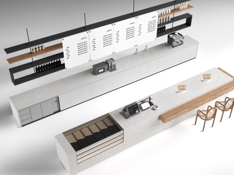 现代咖啡吧台 酒吧台 前台 收银台 操作台su模型