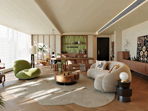 中古风大平层客餐厅3d模型