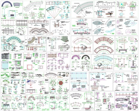 景观廊长廊花架剖面做法工艺详图节点CAD素材图库cad施工图cad施工图