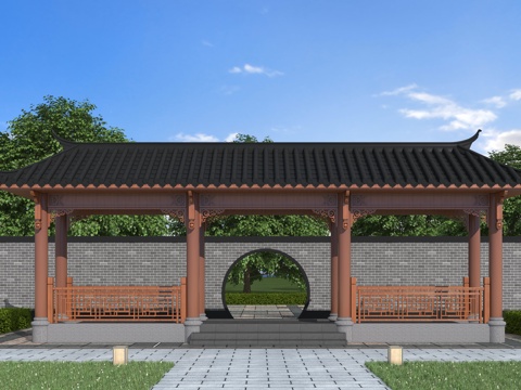 廊架  中式连廊su模型