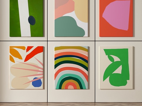  现代，简约，抽象，奶油风，组合画3d模型 