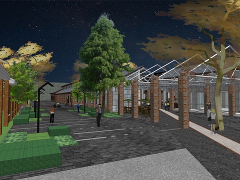 网红打卡工业建筑旧改工厂商业街su模型