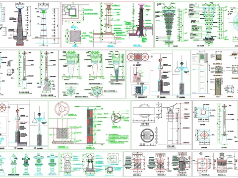 景观庭院灯柱剖面做法工艺详图节点CAD素材图库cad施工图