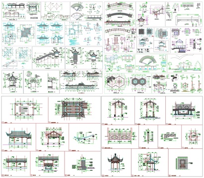景观亭廊爬山廊剖面做法工艺详图节点CAD素材图库cad施工图