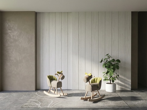  现代儿童玩具器材_木马椅  摇摇马su模型 