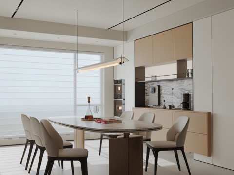 极简家居餐厅 现代意式极简餐厅 现代餐椅 现代餐边柜3d模型