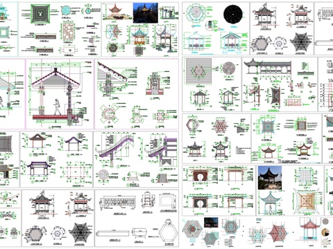 亭廊仿古亭景观亭凉亭茅草亭观景阁工艺详图节点CAD素材图库cad施工图