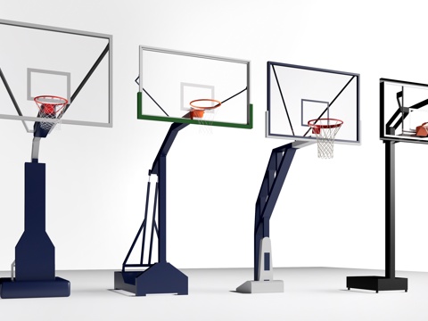  现代篮球架 篮球框su模型 