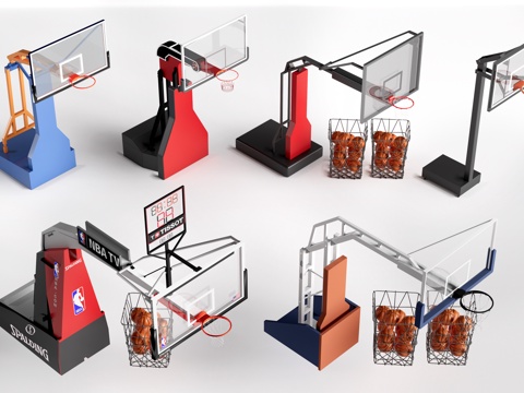  现代篮球架 篮球框su模型 