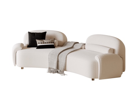 奶油风弧形沙发su模型