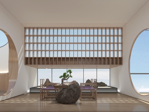  日式禅意茶室 枯山水石茶室茶楼景观3D模型3d模型 