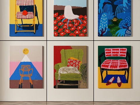  现代，简约，抽象，艺术，奶油风，组合画3d模型 