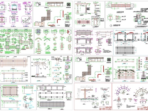 景观廊长廊花架剖面做法工艺详图节点CAD素材图库cad施工图cad施工图