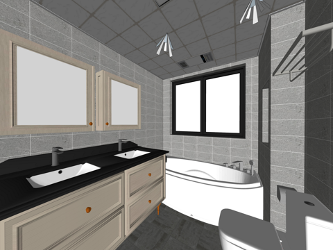 卫生间 客厅 马桶 淋雨 浴霸 卧室 洗衣机su模型