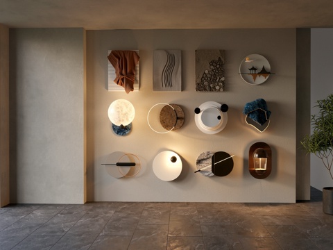 现代挂件_现代墙饰_艺术墙饰_立体挂画_圆形墙饰su模型