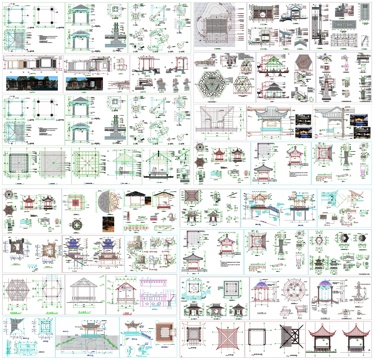 亭廊仿古亭景观亭凉亭茅草亭观景阁工艺详图节点CAD素材图库cad施工图