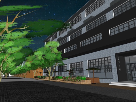 网红打卡工业建筑旧改工厂商业街su模型