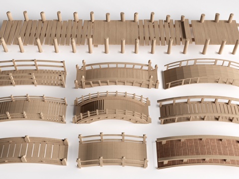 现代景观小桥 景观桥 木拱桥 公园桥su模型