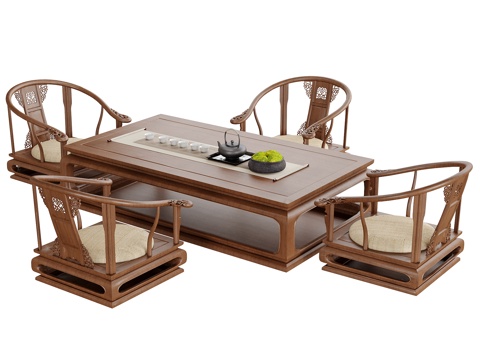 现代榻榻米茶桌椅su模型