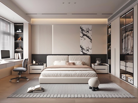 现代卧室 卧房 次卧 主卧 写字台su模型