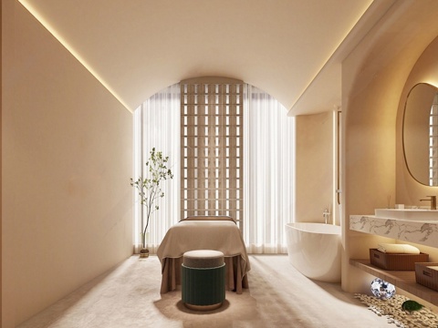 侘寂风美容SPA店  包房 足疗按摩店包厢su模型