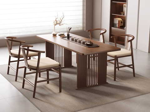  新中式茶桌椅su模型 