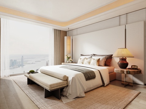 意式卧室 米洛提卧室 现代卧室 双人床组合 现代双人床组合su模型