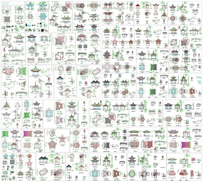 亭廊仿古亭景观亭凉亭观景阁剖面做法工艺详图节点CAD素材图库cad施工图