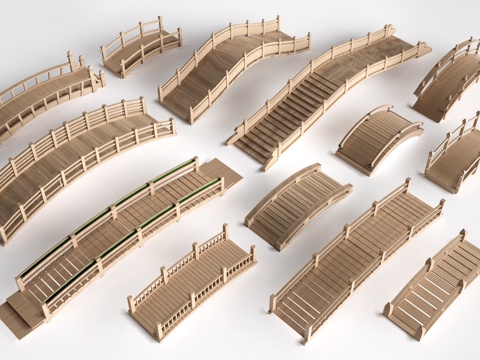 现代景观小桥 景观桥 木拱桥 公园桥su模型