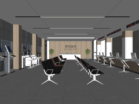 走廊 银行电梯 办事处 休息站 公共空间su模型