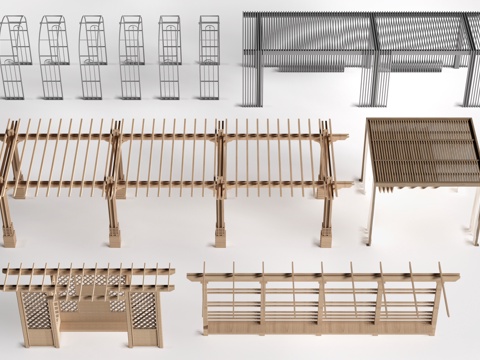 现代景观花架 葡萄架 廊架 绿植爬架su模型