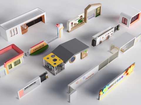 现代幼儿园大门 幼儿园入口 学校大门su模型