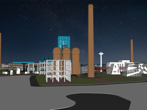 网红打卡工业建筑旧改工厂商业街su模型